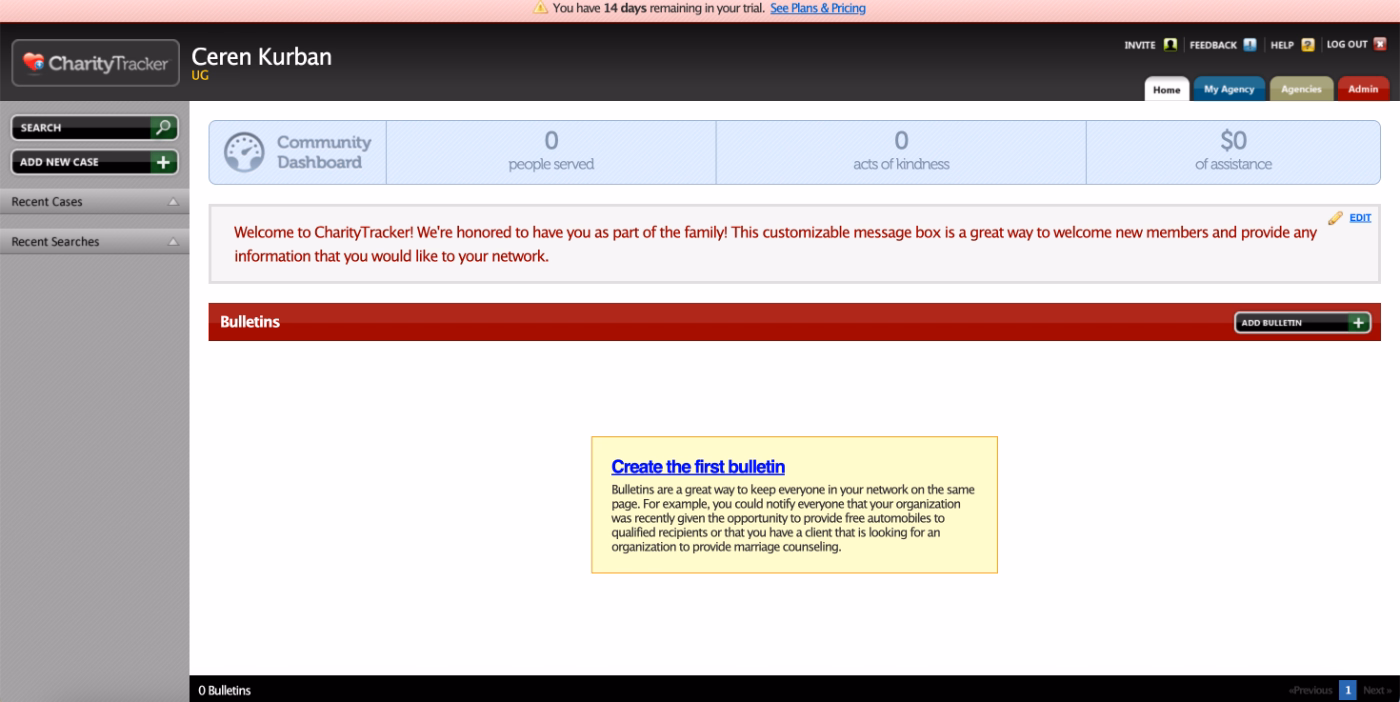 Charity Tracker home page.