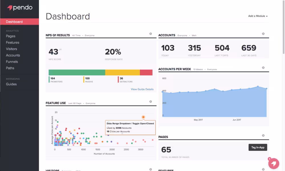 Pendo dashboard