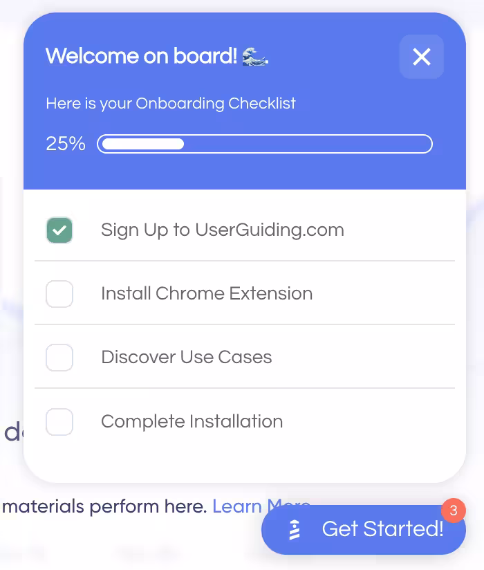 An example checklist with a progress bar from UserGuiding.