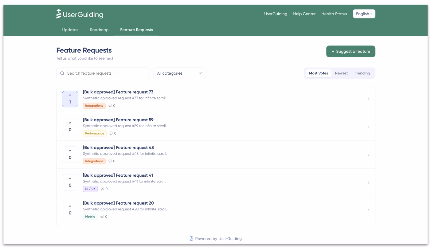 UserGuiding’s feature request board.
