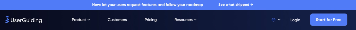 An example feature announcement banner, created with UserGuiding.
