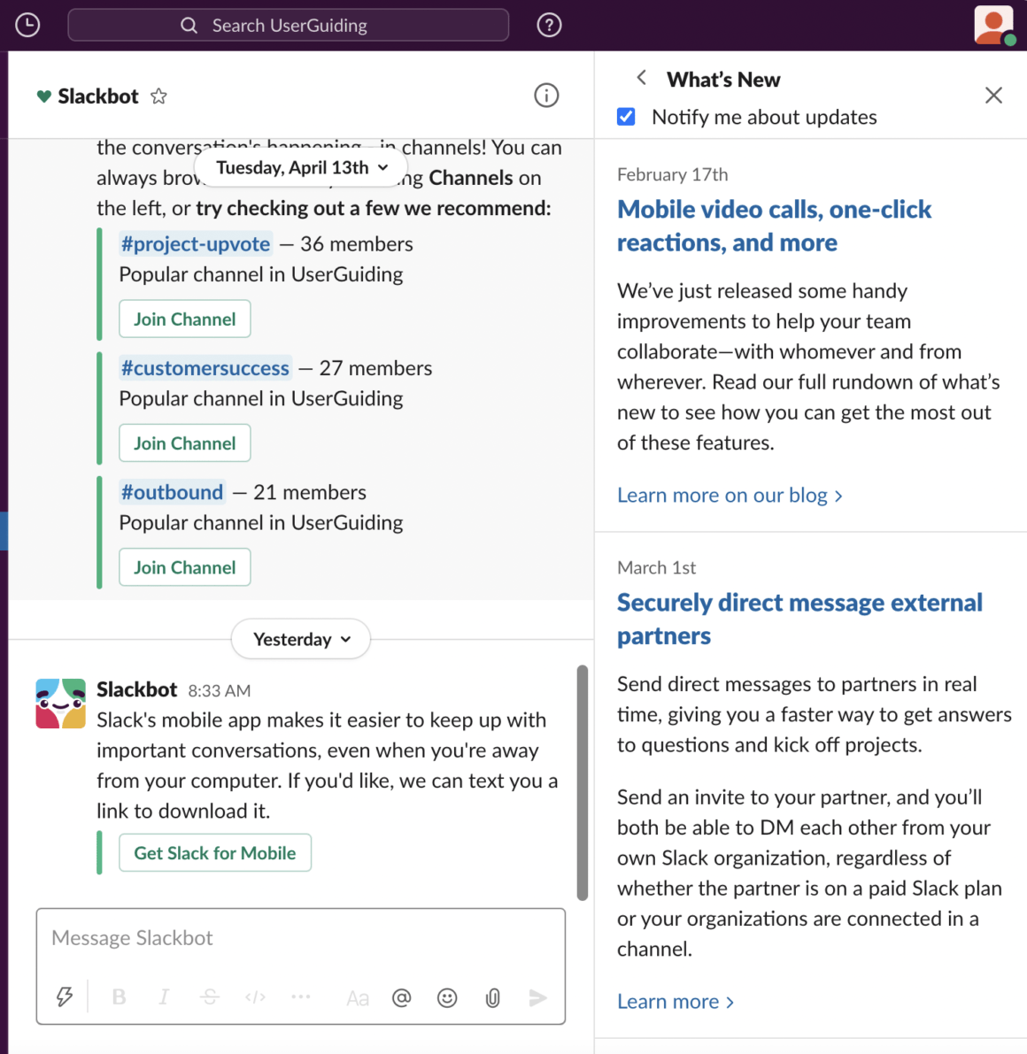 product update examples slack 3