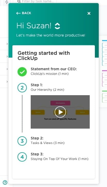 first time user experience example from ClickUp