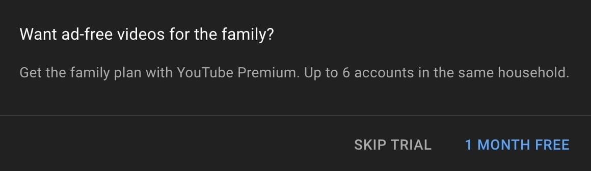 youtube in-app message for upselling