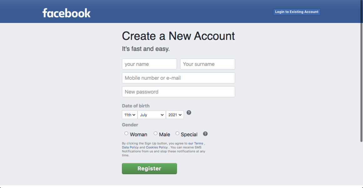 Facebook good signup form