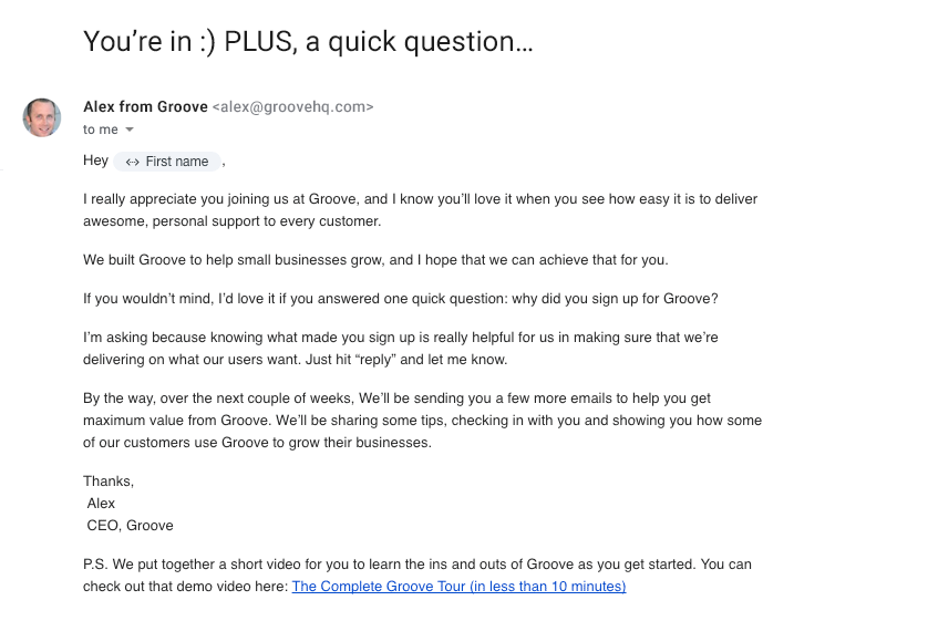 Groove HQ follow up email example