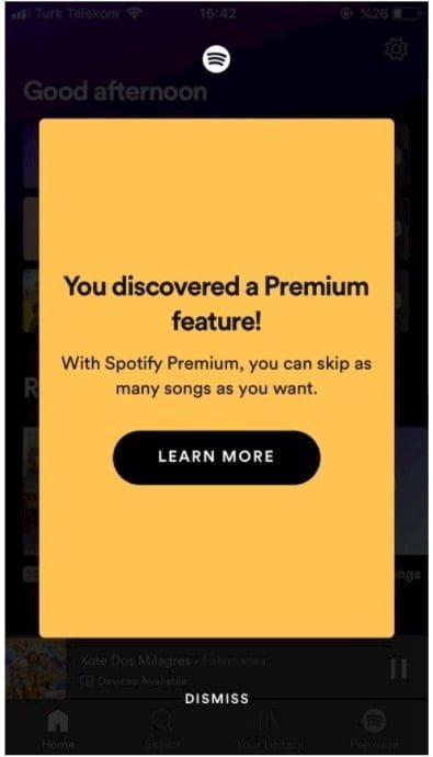 spotify upselling example