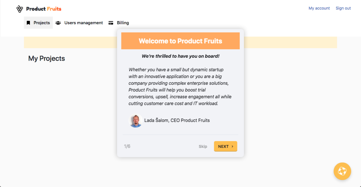 Product Fruits dashboard