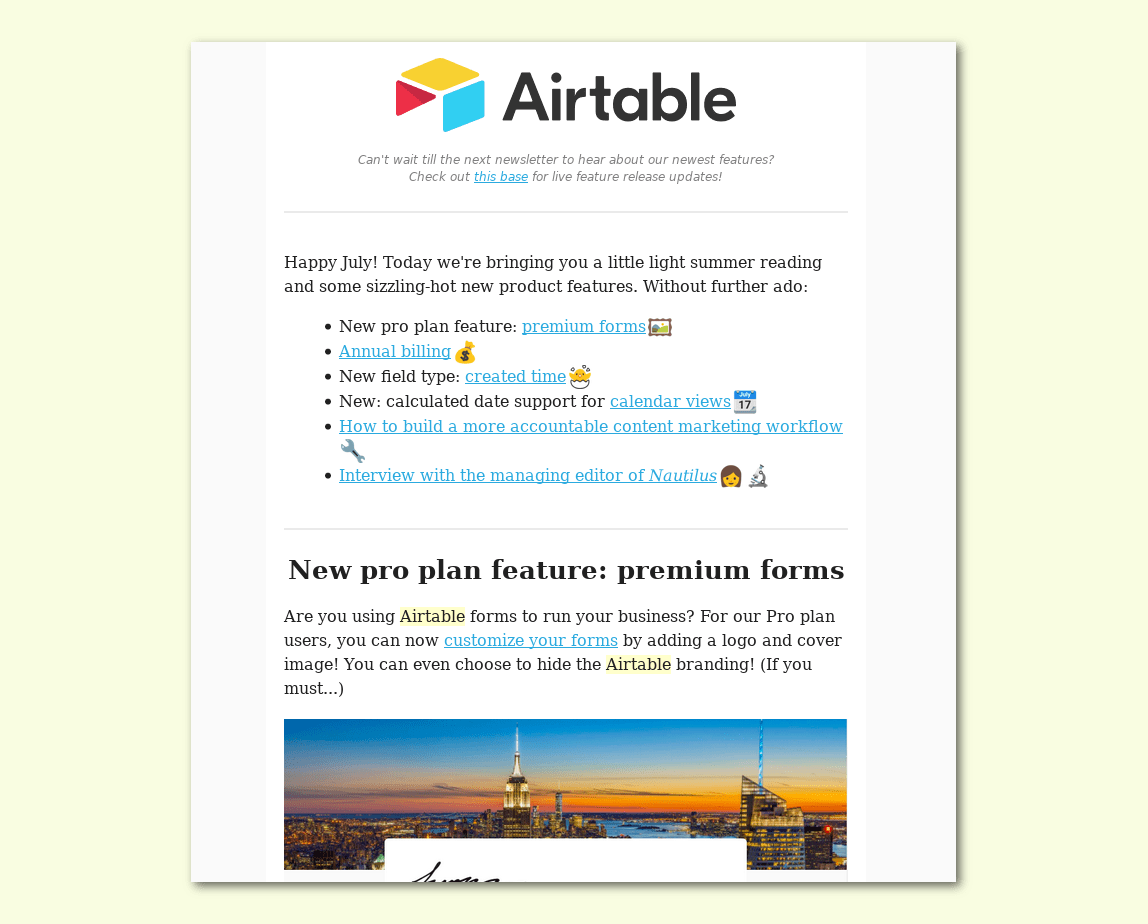 airtable announcement email