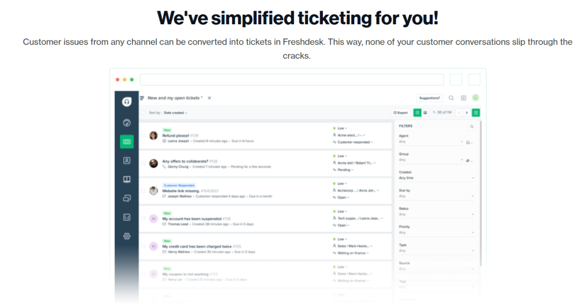 freshworks customer support ticketing feature