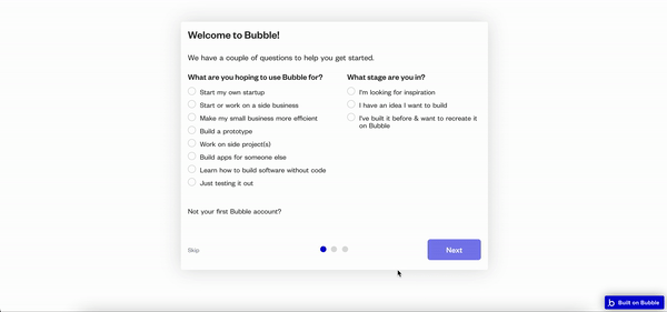 bubble user onboarding example
