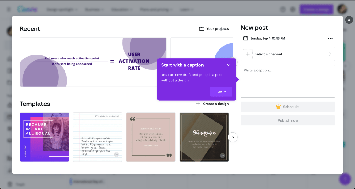 canva user onboarding example