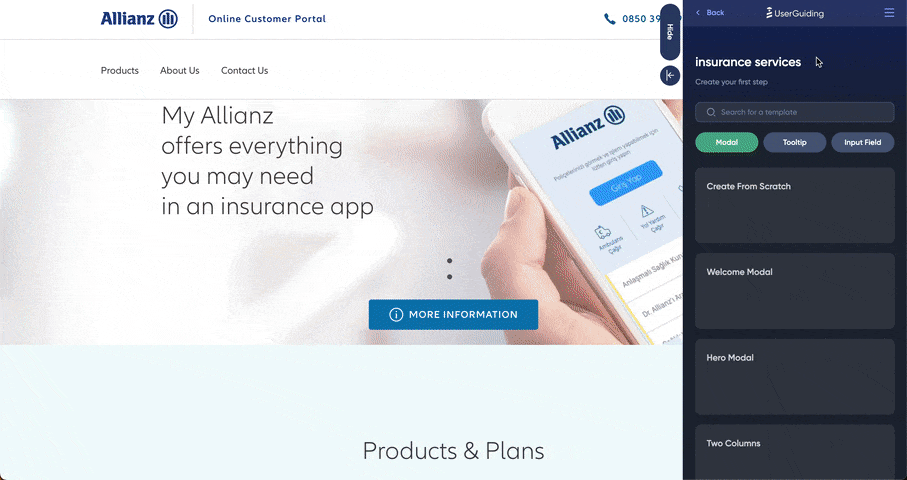 insurance services onboarding userguiding