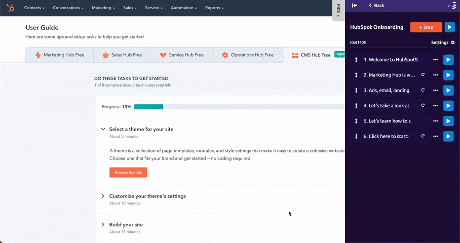 userguiding crm onboarding preview hubspot