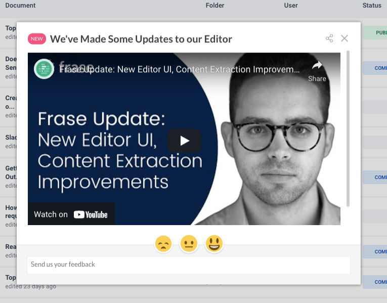 new feature announcement example frase